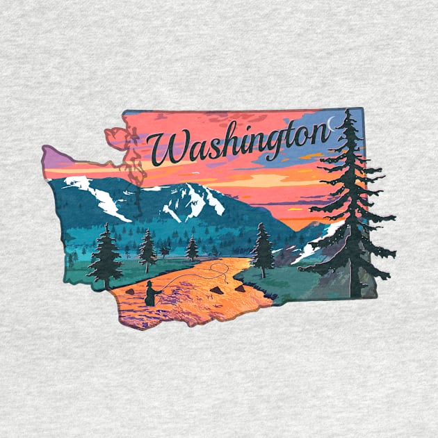 Washington Fly Fishing State River Sunset by TeeCreations by TeeCreations